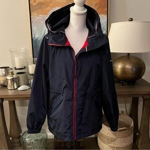 2/$60 Tommy Hilfiger Navy Hooded Rain Windbreaker Jacket Small S